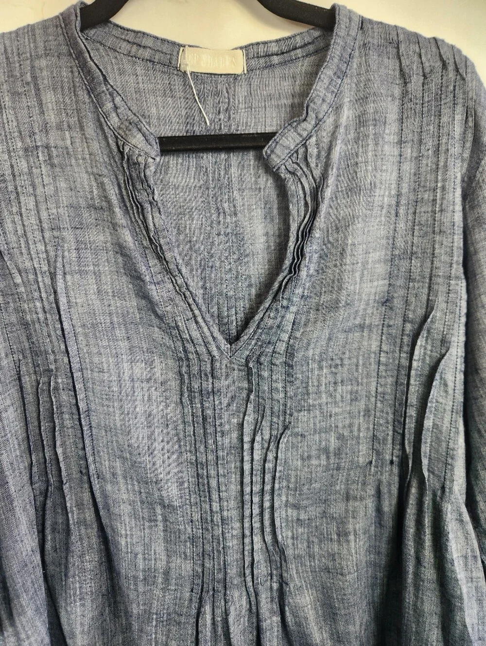 CP Shades Regina Chambray Blue Cotton Tunic Top Large Boho Lagenlook - Picture 5 of 12